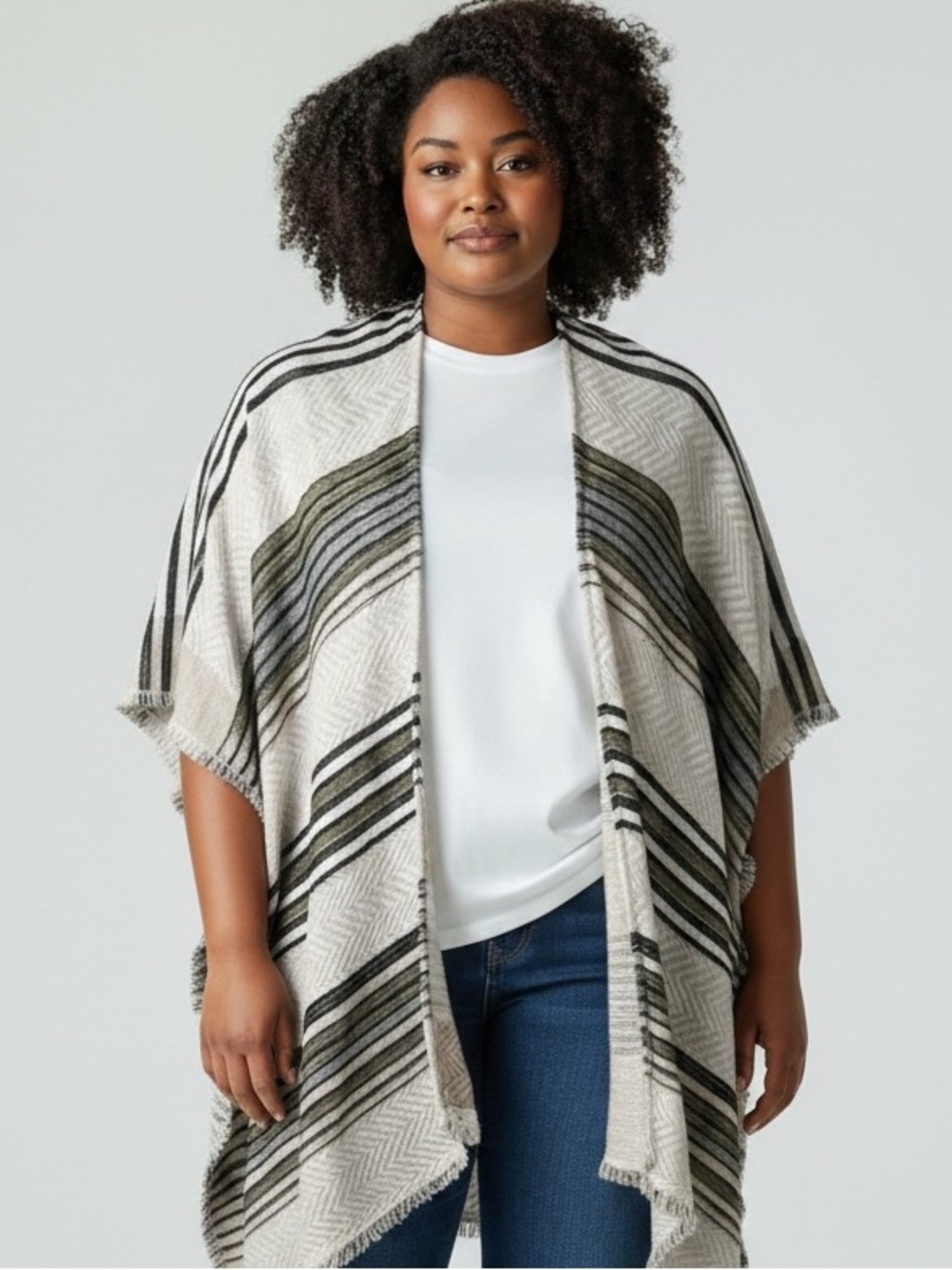 Michael Stars Poncho / Cape Cream Color & Black Textured Cover Up Jacket OSFM **